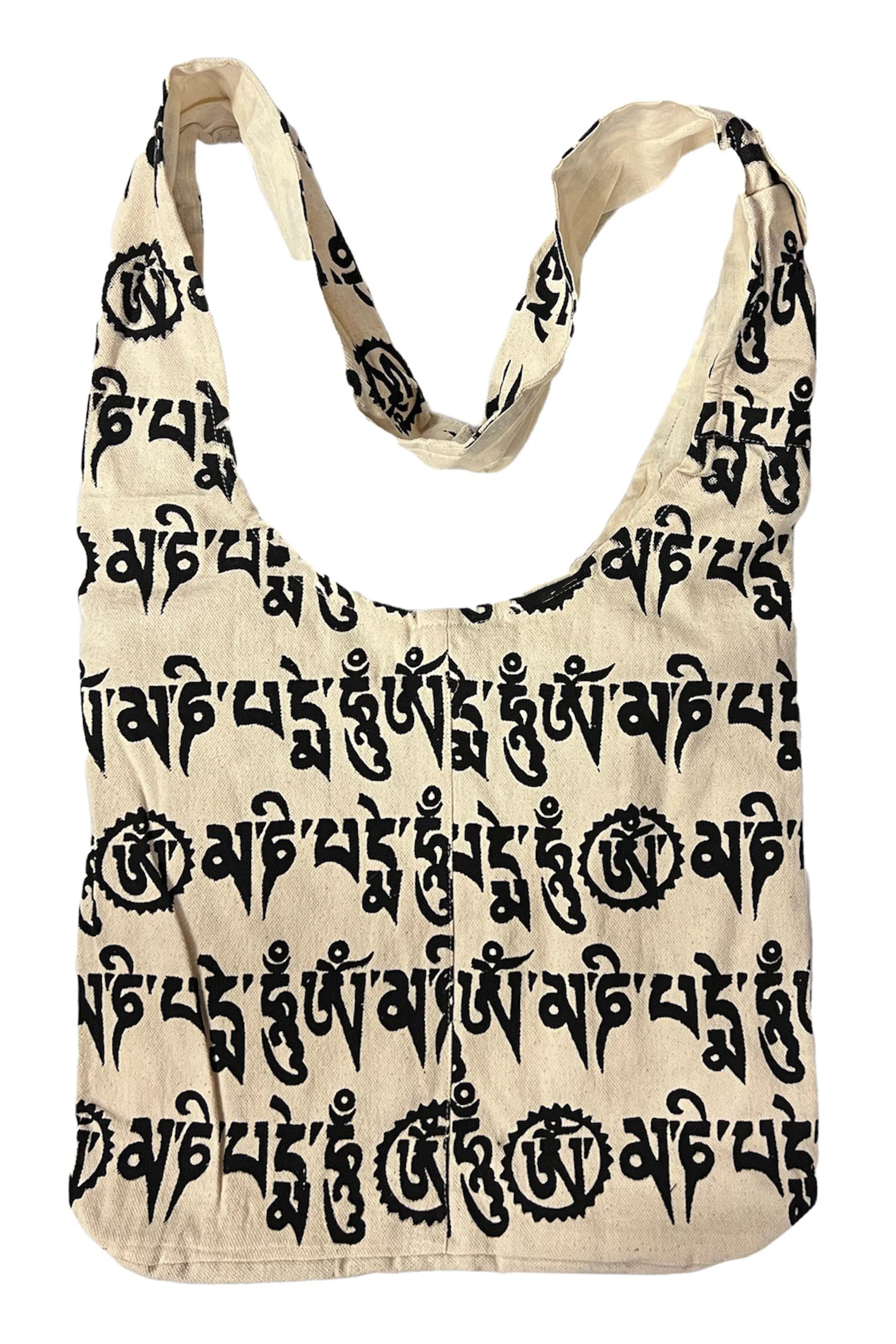 06 BG Cotton Om Mani Padhme Hum Script Shoulder Messenger Bag Purse
