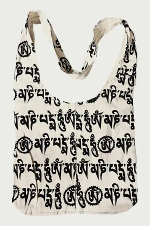 06 BG Cotton Om Mani Padhme Hum Script Shoulder Messenger Bag Purse
