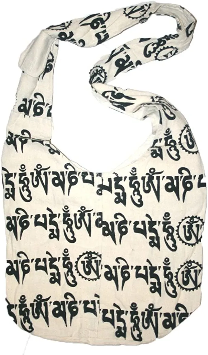 06 BG Cotton Om Mani Padhme Hum Script Shoulder Messenger Bag Purse
