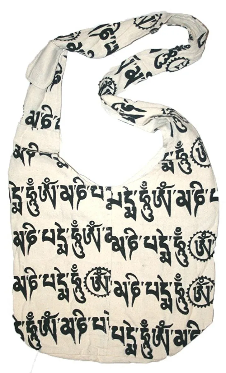 06 BG Cotton Om Mani Padhme Hum Script Shoulder Messenger Bag Purse