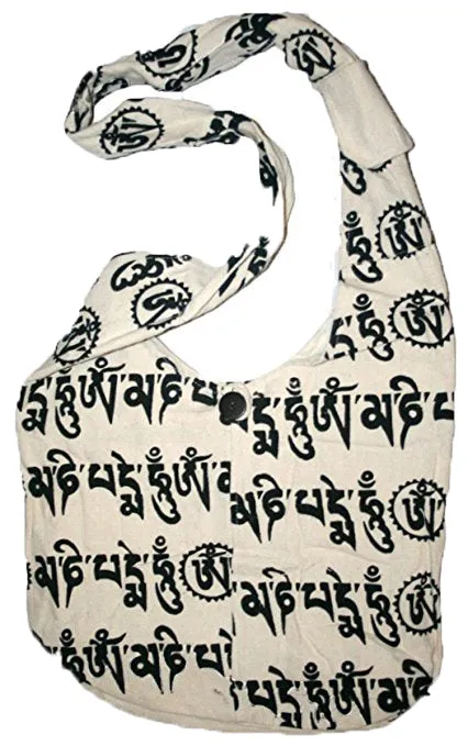 06 BG Cotton Om Mani Padhme Hum Script Shoulder Messenger Bag Purse
