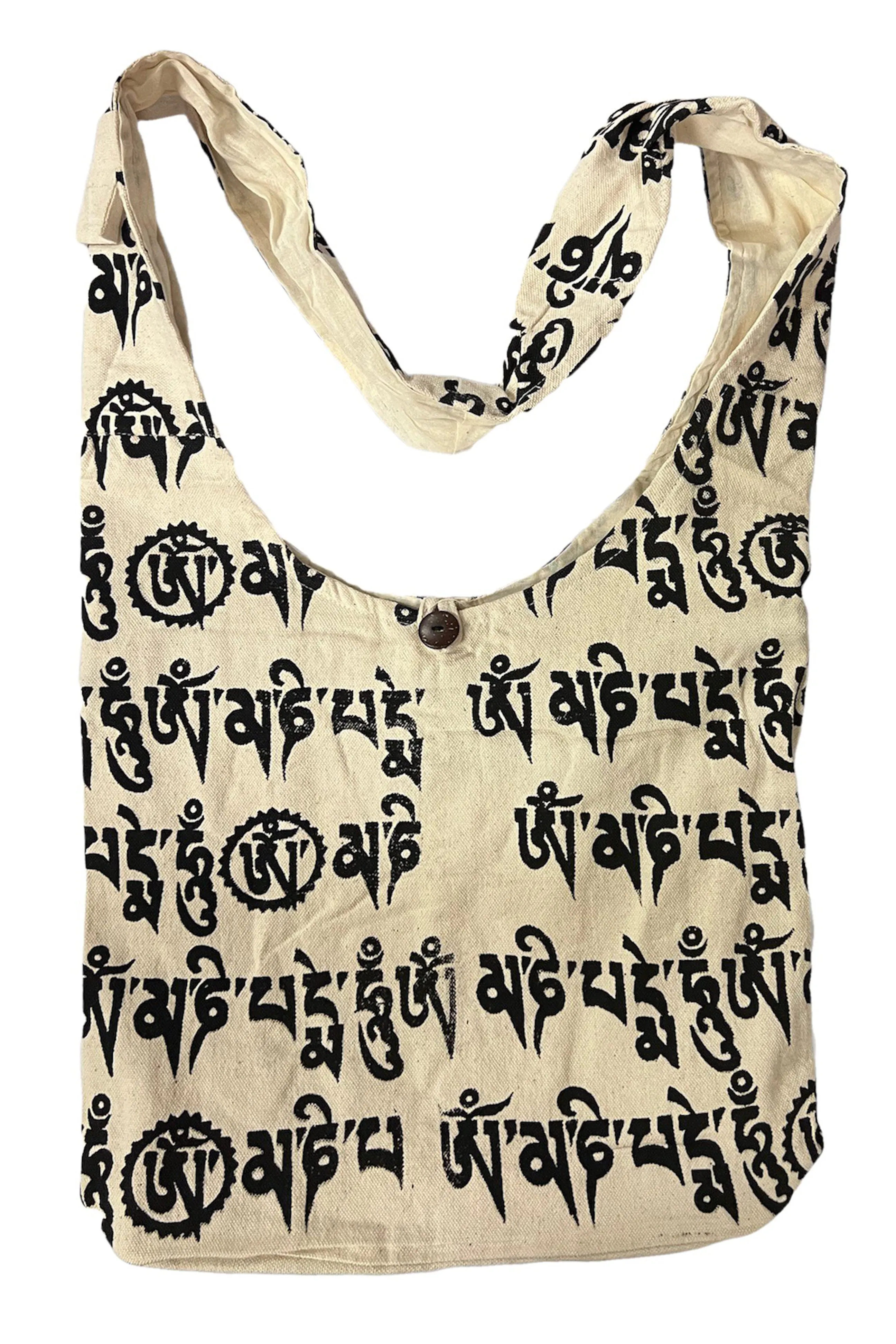 06 BG Cotton Om Mani Padhme Hum Script Shoulder Messenger Bag Purse