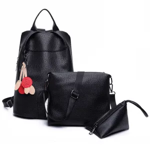 3Pcs Leaves Bag Backpack Set Women Leather Backpack Purse Shoulder Bag Black Backpacks For Teenage Girls School Bags Sac a Dos