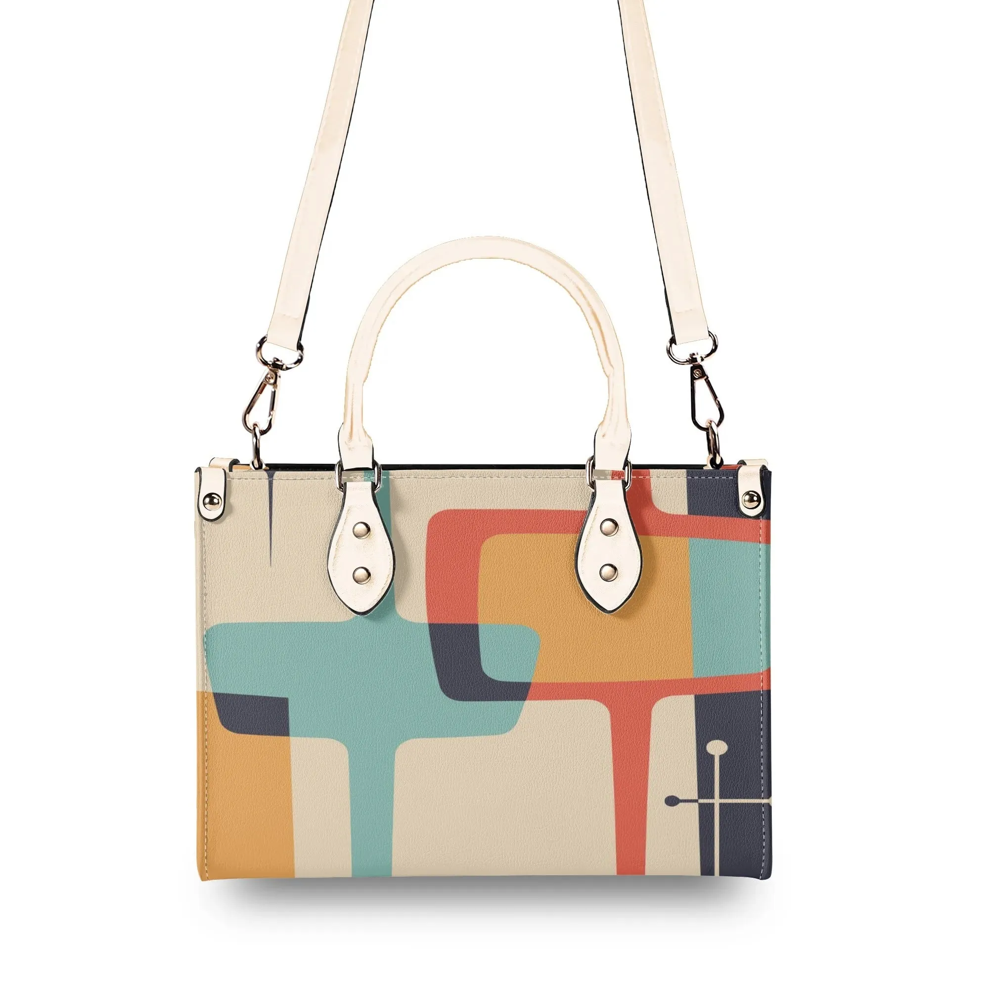 Atomic Cat Mid Century Modern Satchel, Retro Geometric Handbag
