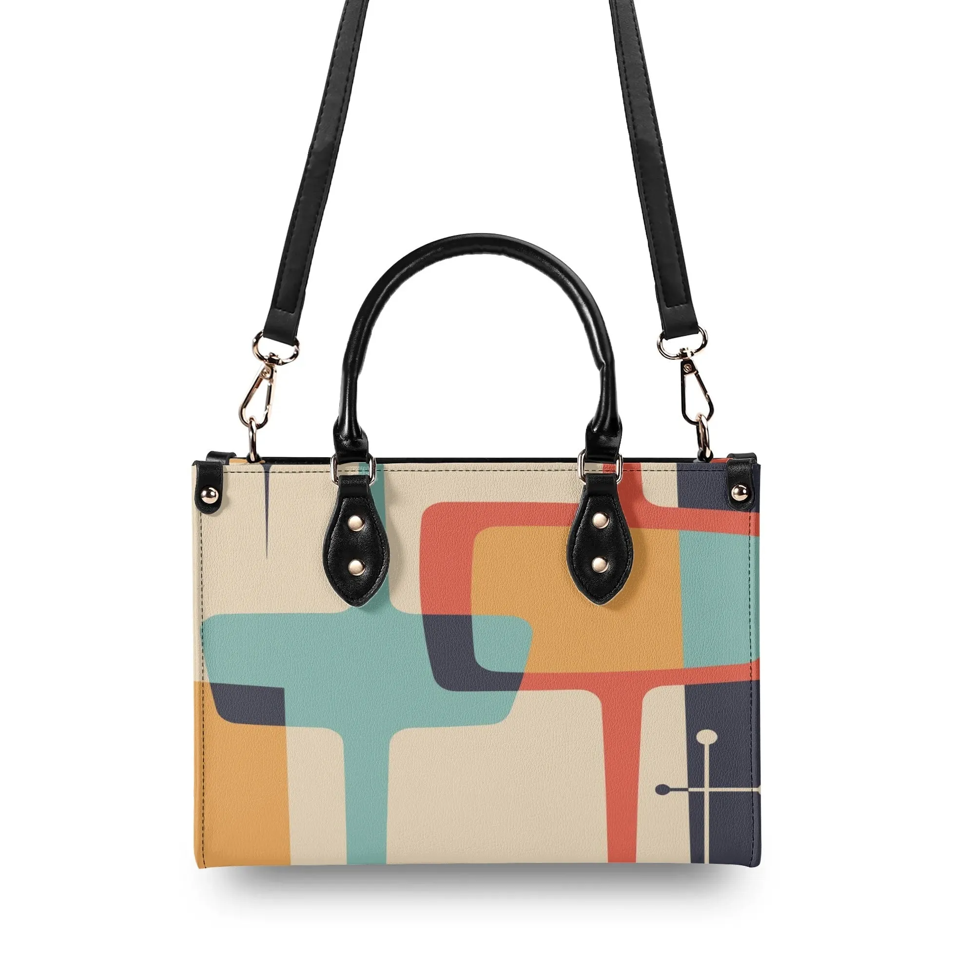 Atomic Cat Mid Century Modern Satchel, Retro Geometric Handbag