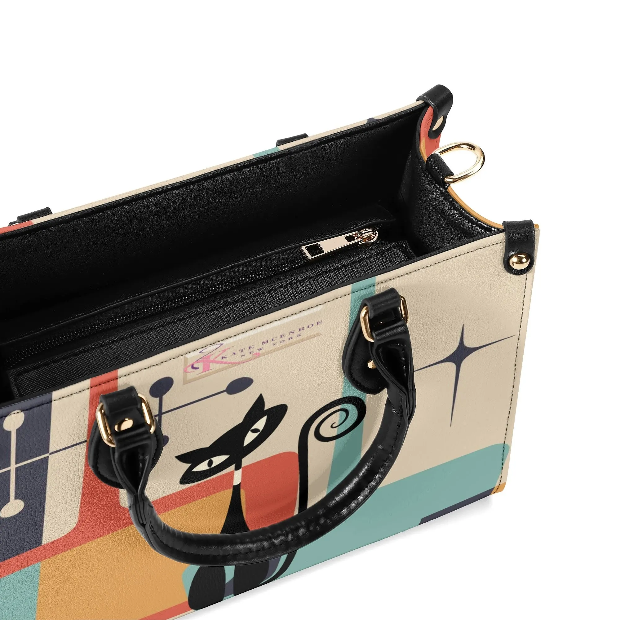 Atomic Cat Mid Century Modern Satchel, Retro Geometric Handbag