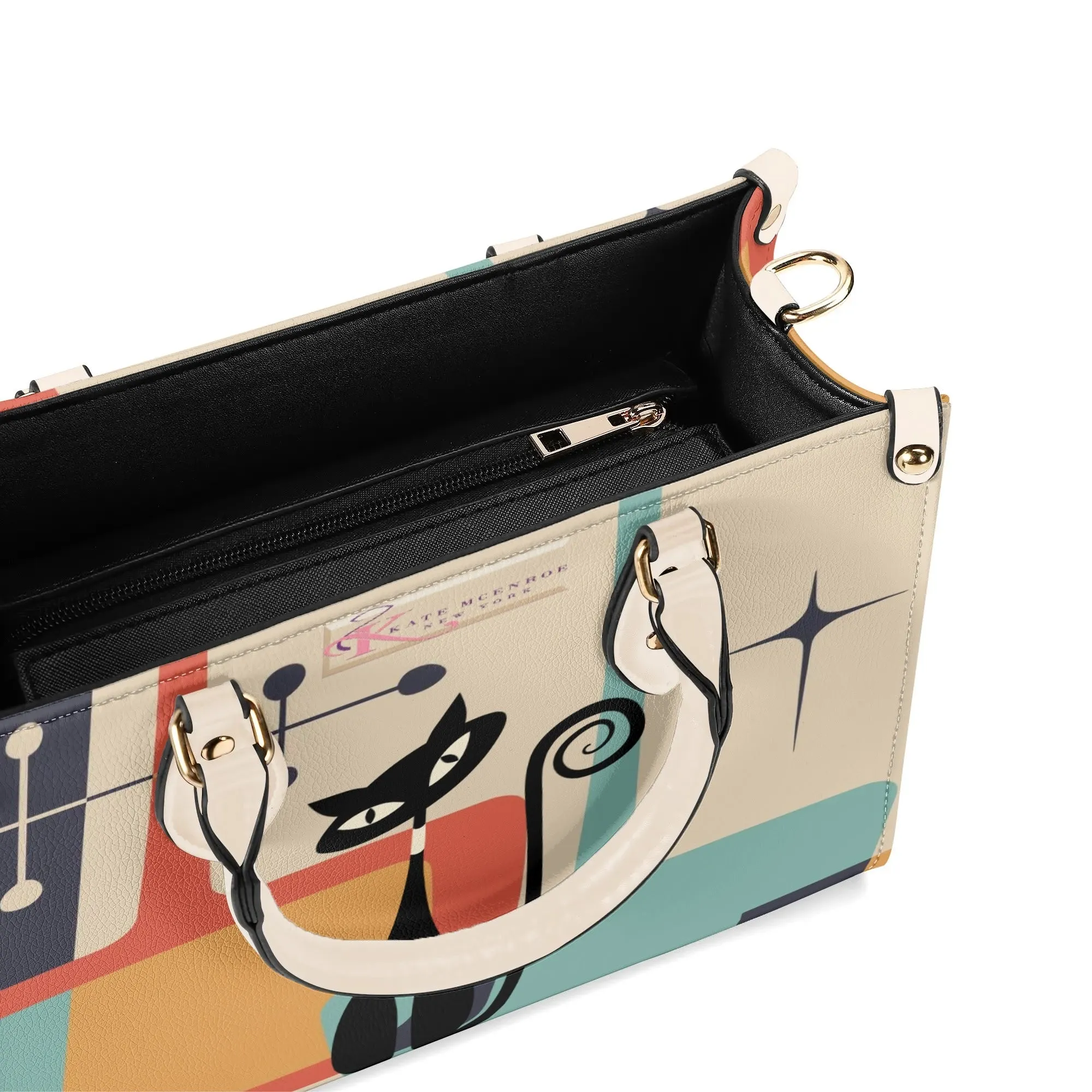 Atomic Cat Mid Century Modern Satchel, Retro Geometric Handbag