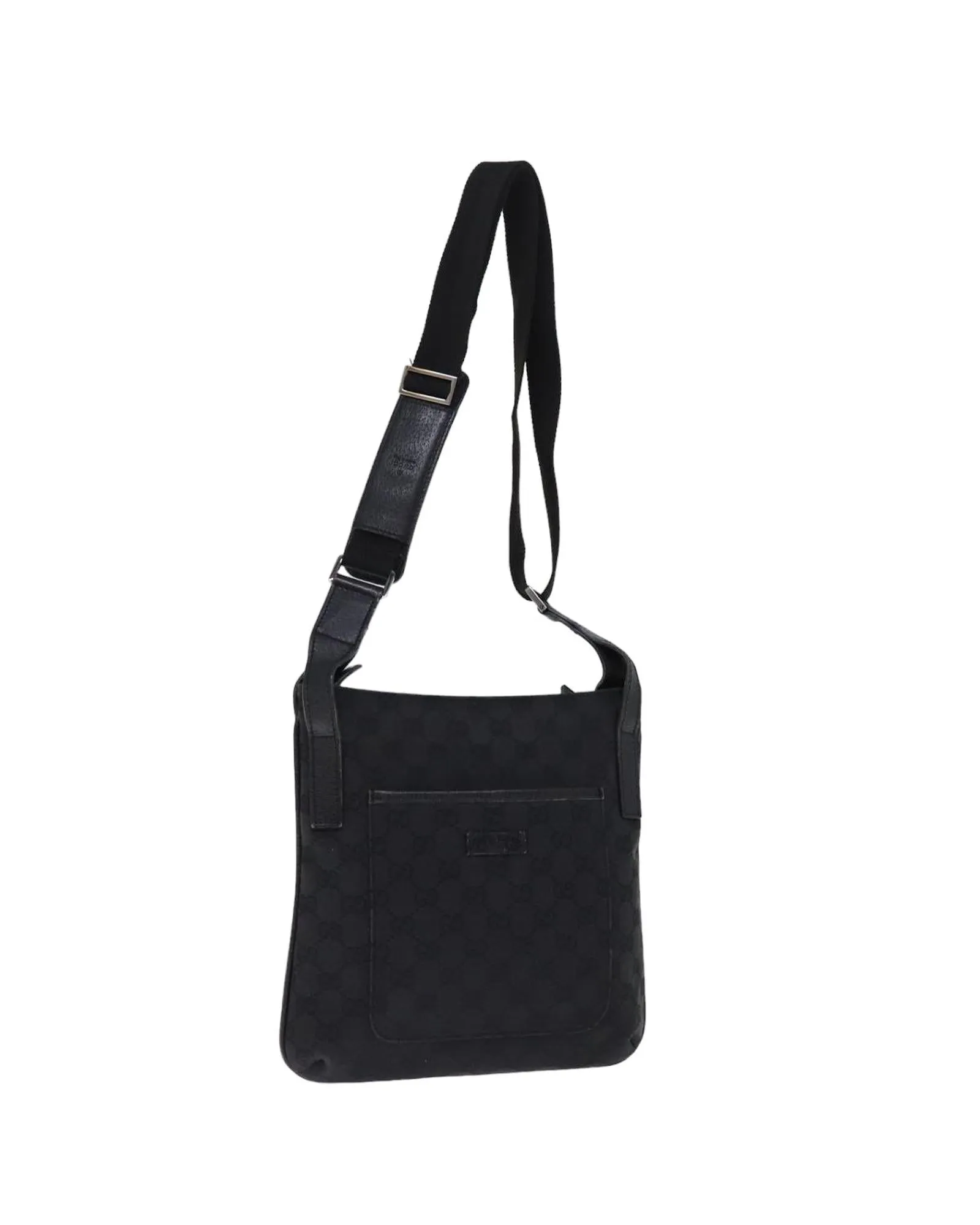 Canvas Shoulder Bag with Adjustable Strap and Multiple Pockets - Black
