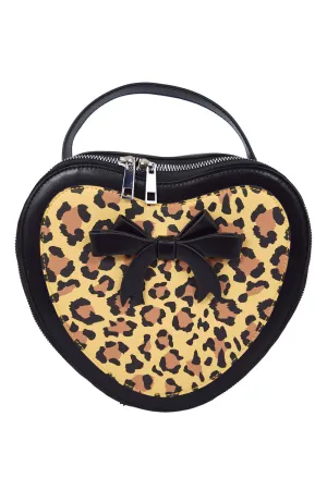 Dancing Days Retro 50s Rockabilly Heart Leopard and Black Small Handbag