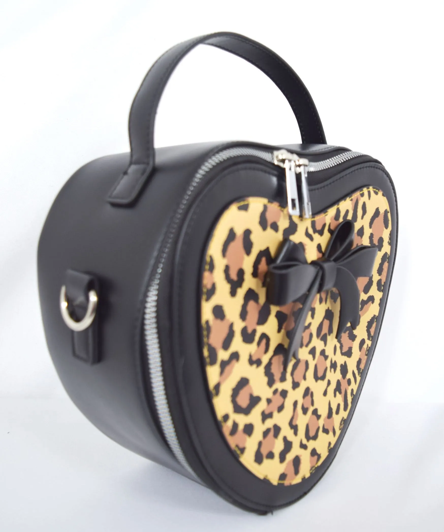 Dancing Days Retro 50s Rockabilly Heart Leopard and Black Small Handbag