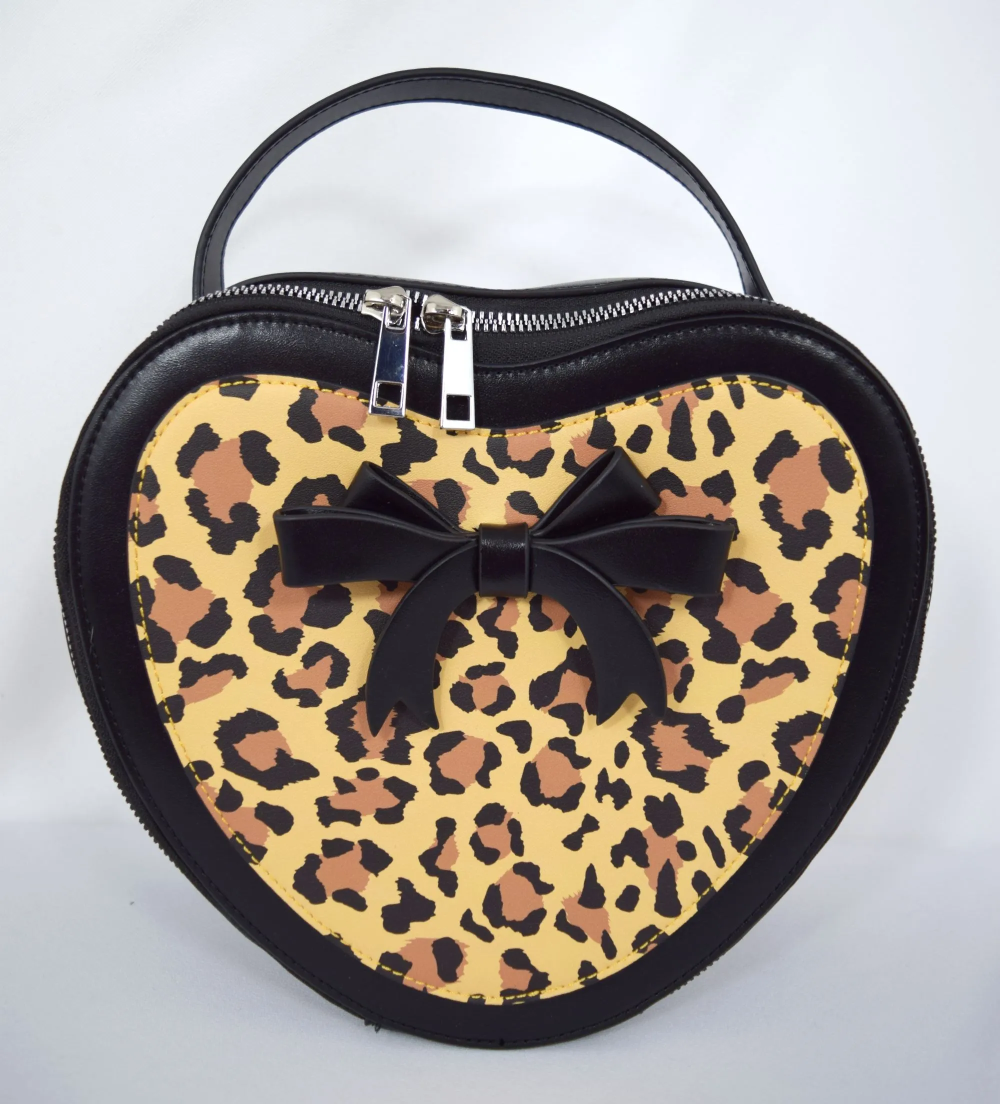 Dancing Days Retro 50s Rockabilly Heart Leopard and Black Small Handbag