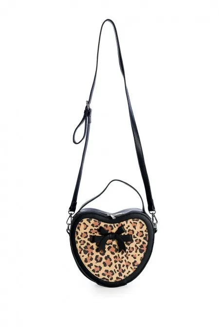 Dancing Days Retro 50s Rockabilly Heart Leopard and Black Small Handbag