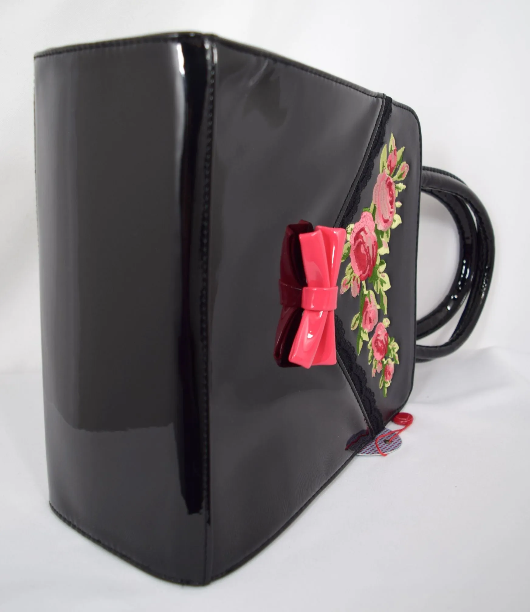 Dancing Days Retro Vintage English Rose Handbag with Bow - Black