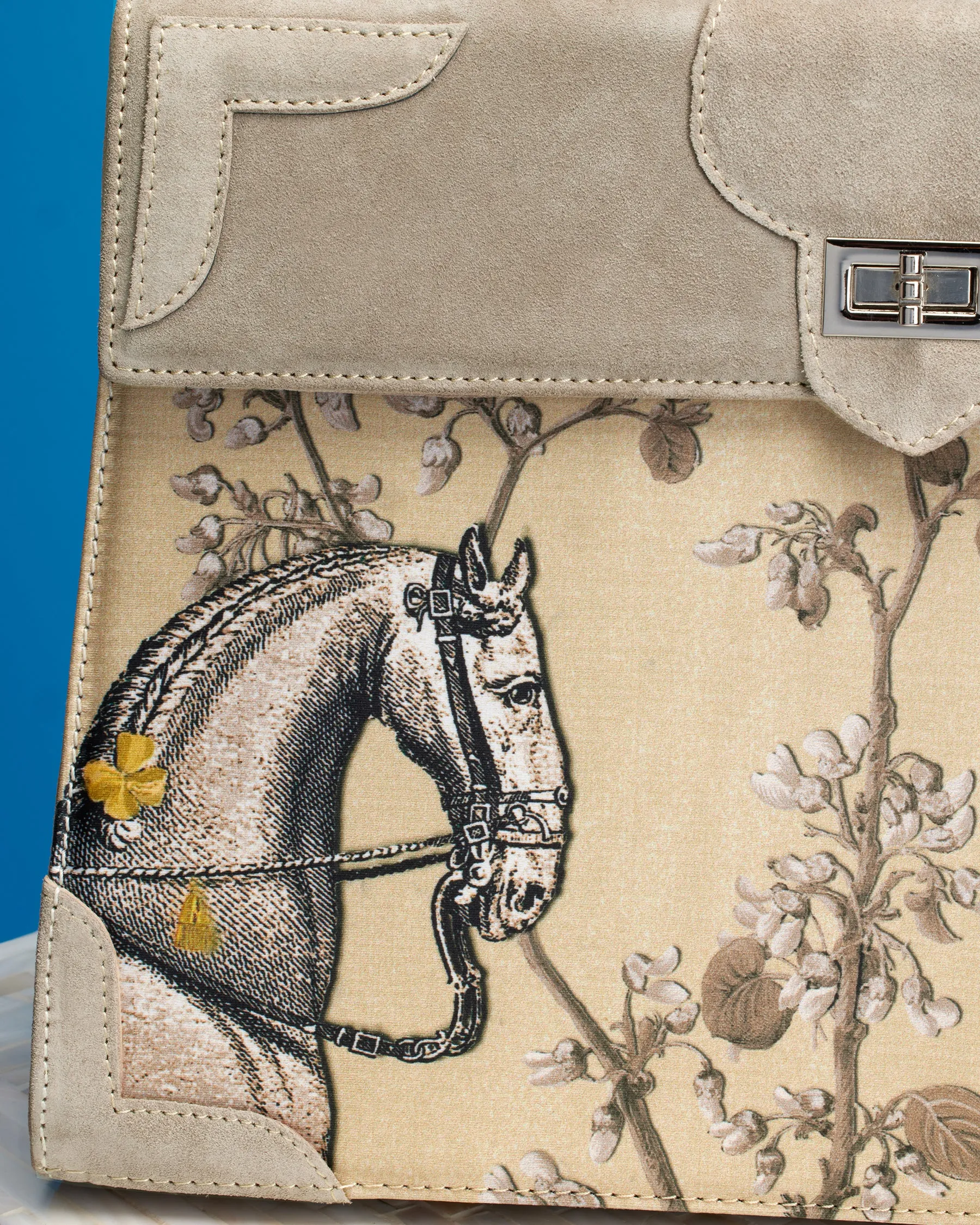 Marquise Paris Elegant Sand Top Handle Equestrian Shoulder Bag