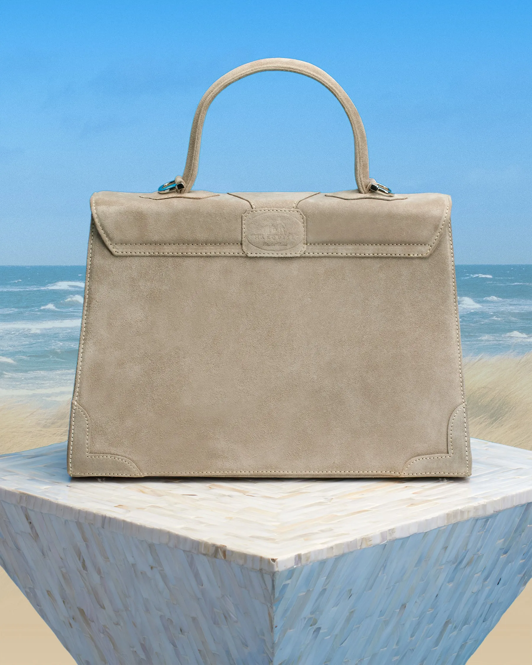 Marquise Paris Elegant Sand Top Handle Equestrian Shoulder Bag