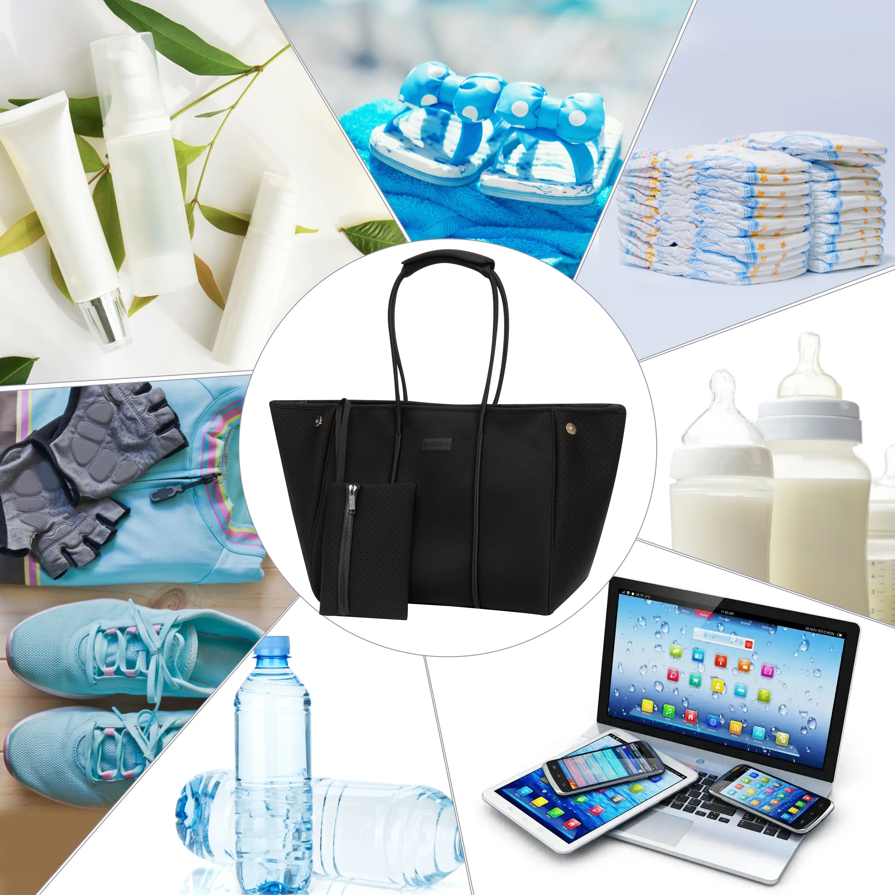 Neoprene Tote Bag, 3-in-1 Large Beach Tote – Zip-Top Waterproof, Tote Bag