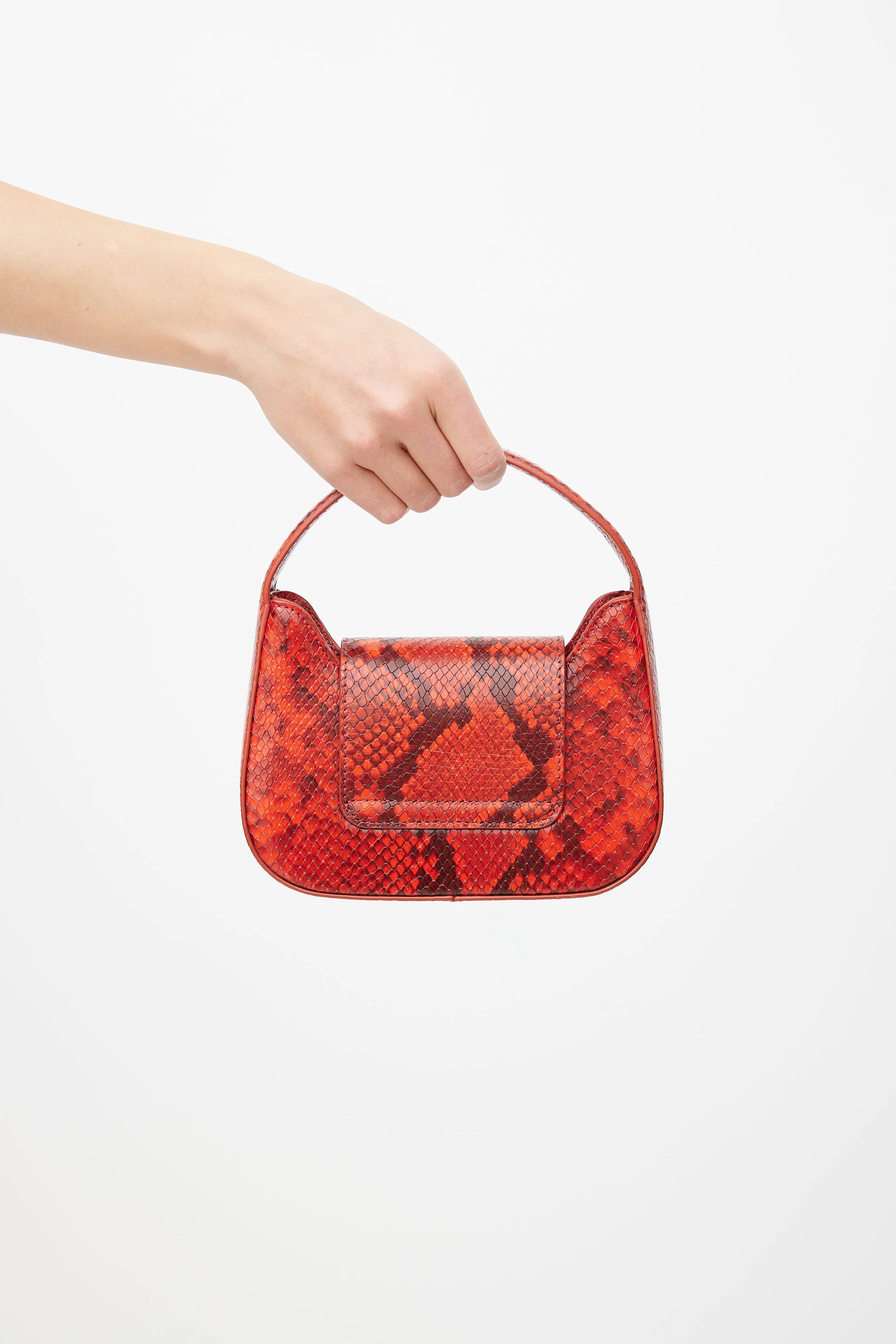 Red Textured Leather Mini Retro Bag