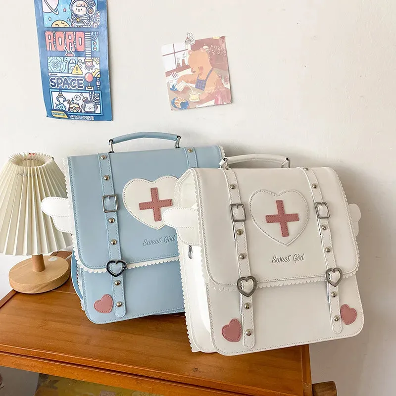 UAKISS  -  New Fashion Japanese Sweet PU Backpack Preppy School Style Cute Satchels Sweet Heart Uniform Crossbody Bags Teenage Girls