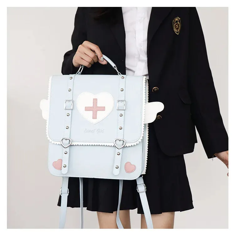 UAKISS  -  New Fashion Japanese Sweet PU Backpack Preppy School Style Cute Satchels Sweet Heart Uniform Crossbody Bags Teenage Girls