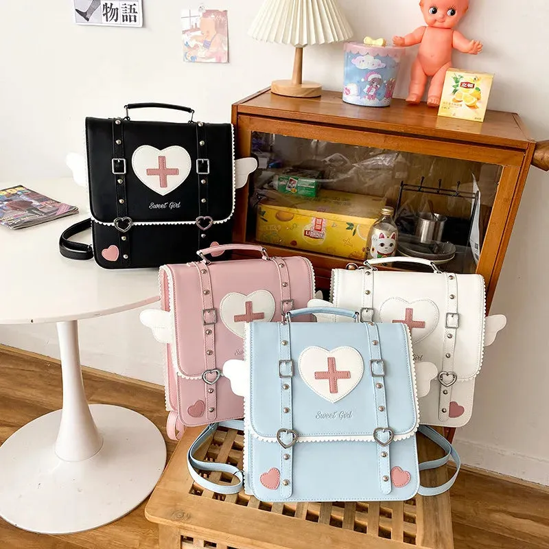 UAKISS  -  New Fashion Japanese Sweet PU Backpack Preppy School Style Cute Satchels Sweet Heart Uniform Crossbody Bags Teenage Girls