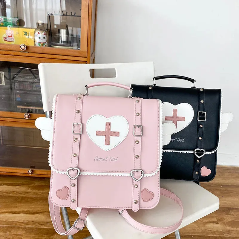 UAKISS  -  New Fashion Japanese Sweet PU Backpack Preppy School Style Cute Satchels Sweet Heart Uniform Crossbody Bags Teenage Girls