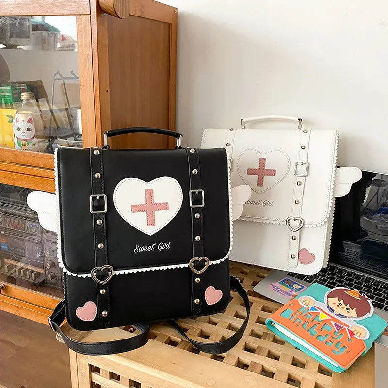 UAKISS  -  New Fashion Japanese Sweet PU Backpack Preppy School Style Cute Satchels Sweet Heart Uniform Crossbody Bags Teenage Girls