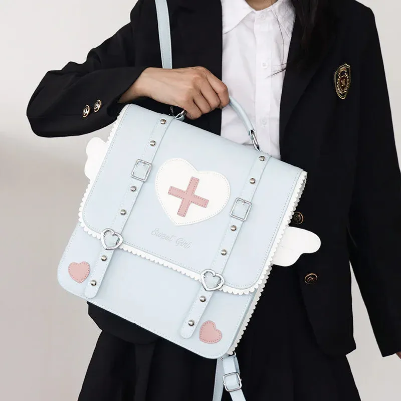 UAKISS  -  New Fashion Japanese Sweet PU Backpack Preppy School Style Cute Satchels Sweet Heart Uniform Crossbody Bags Teenage Girls