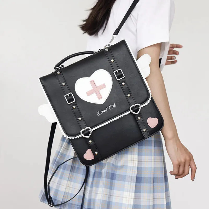 UAKISS  -  New Fashion Japanese Sweet PU Backpack Preppy School Style Cute Satchels Sweet Heart Uniform Crossbody Bags Teenage Girls
