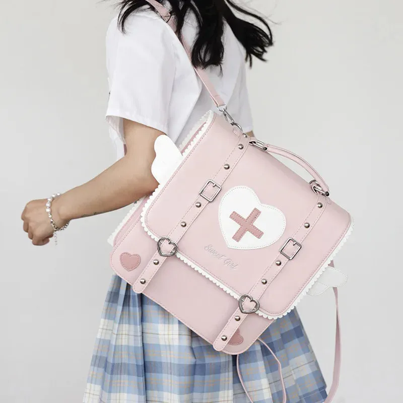 UAKISS  -  New Fashion Japanese Sweet PU Backpack Preppy School Style Cute Satchels Sweet Heart Uniform Crossbody Bags Teenage Girls