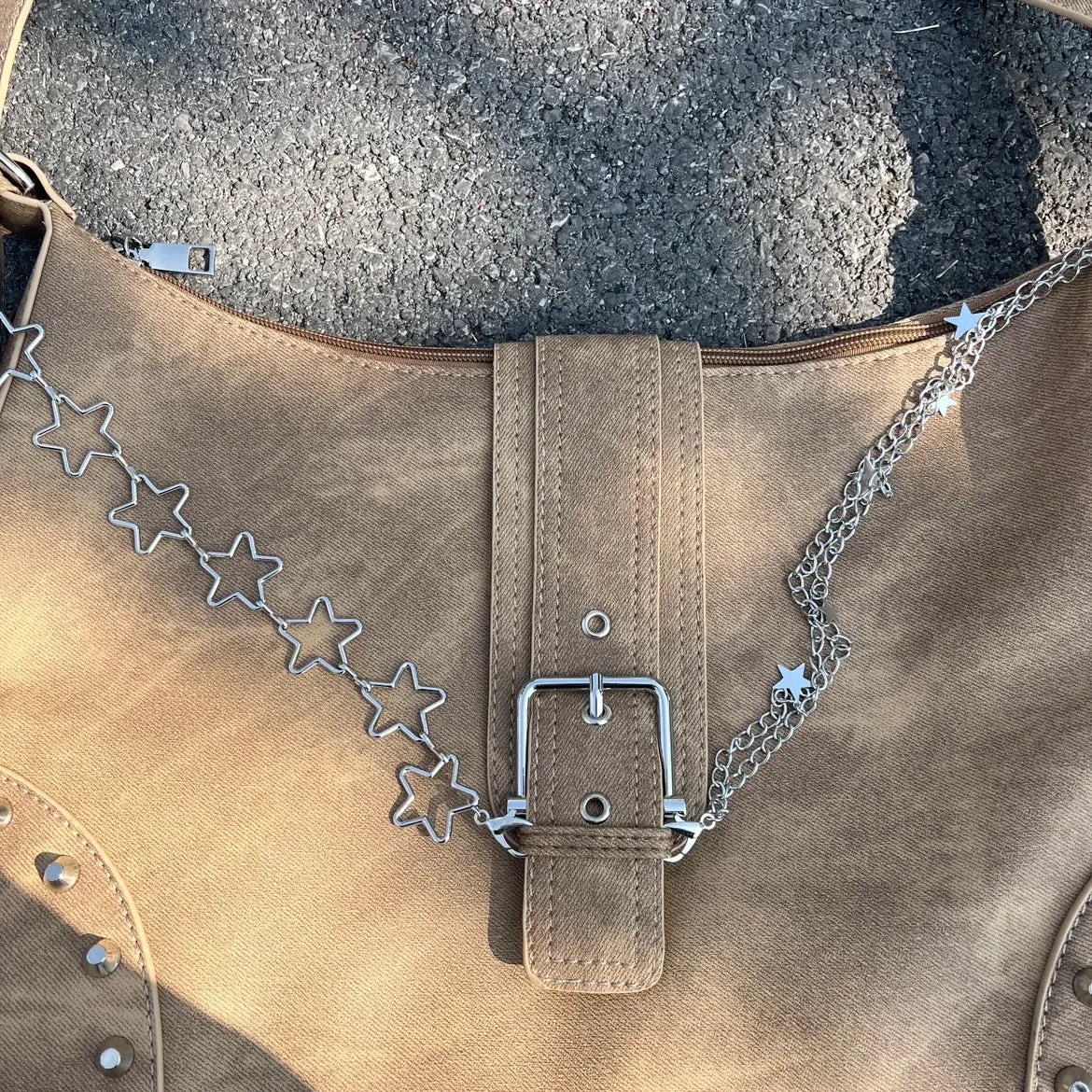Uakiss Vintage All Match Y2k Aesthetic Simple Shoulder Bags Women Casual Rivet Chain Handbags Korean All Match Office Lady Underarm Bag