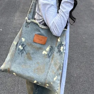 Uakiss Y2k Aesthetic Casual All Match Shoulder Handbags Streetwear Vintage Women Underarm Bag Denim Ins Grunge High-capacity Tote Bags