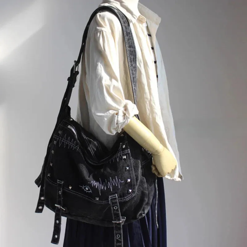 Uakiss Y2k Aesthetic Trendy Grunge Denim Bag High-capacity Vintage All Match Women's Handbags Korean New Casual Shoulder Crossbody Bags