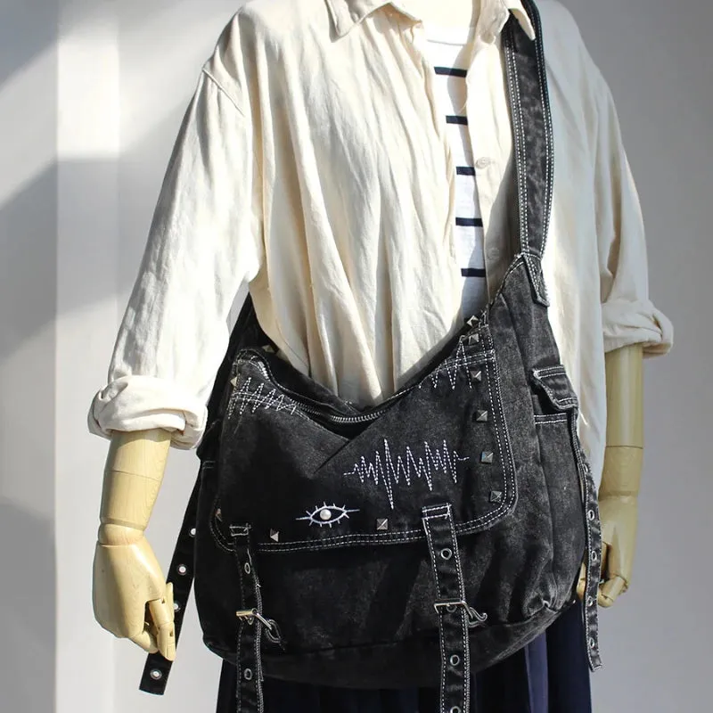 Uakiss Y2k Aesthetic Trendy Grunge Denim Bag High-capacity Vintage All Match Women's Handbags Korean New Casual Shoulder Crossbody Bags