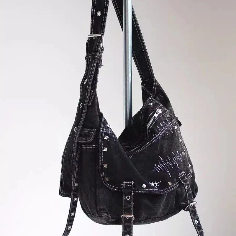 Uakiss Y2k Aesthetic Trendy Grunge Denim Bag High-capacity Vintage All Match Women's Handbags Korean New Casual Shoulder Crossbody Bags