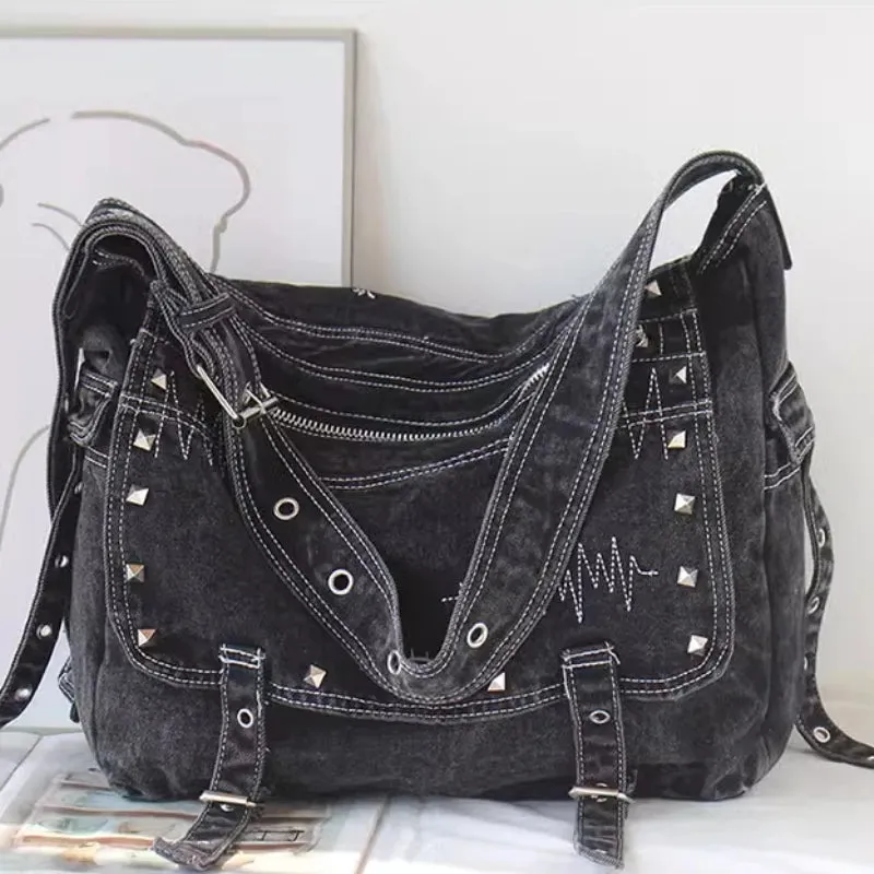 Uakiss Y2k Aesthetic Trendy Grunge Denim Bag High-capacity Vintage All Match Women's Handbags Korean New Casual Shoulder Crossbody Bags