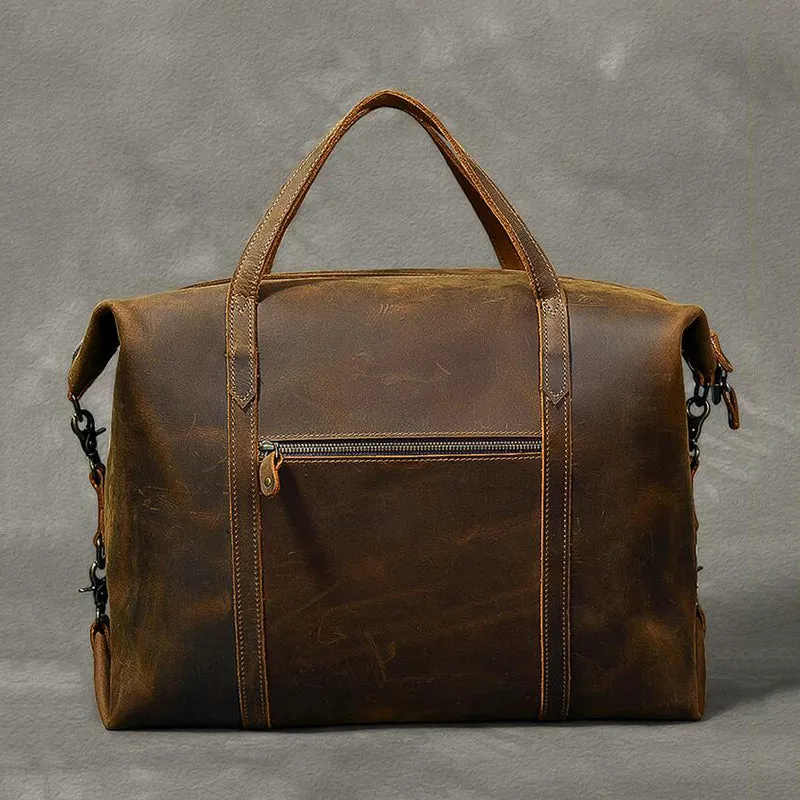 Vintage Men Travel Bags Crazy Horse Leather Men Short Trip Duffle Bag Overnight Bag