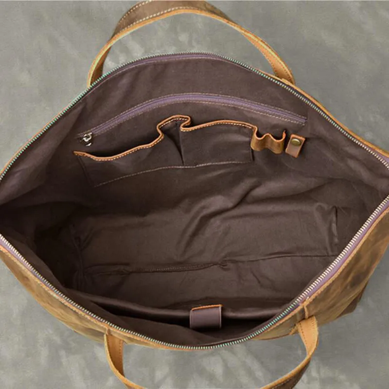 Vintage Men Travel Bags Crazy Horse Leather Men Short Trip Duffle Bag Overnight Bag